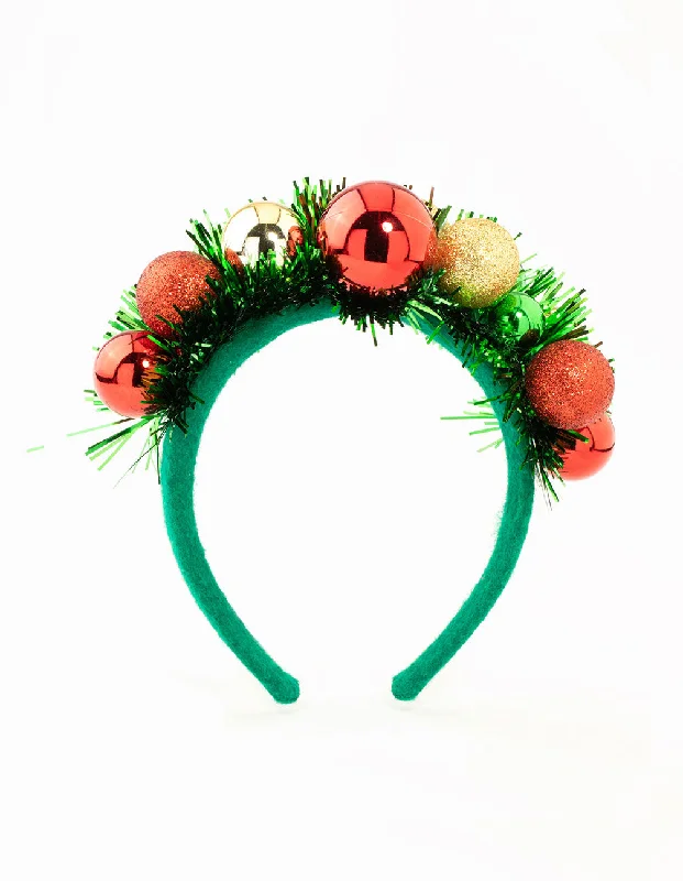 classic hairbands for women -Red, Green & Gold Bauble Tinsel Headband