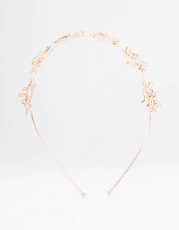 handmade hair accessories for women -Rose Gold Diamante Leaf Celestial Headband