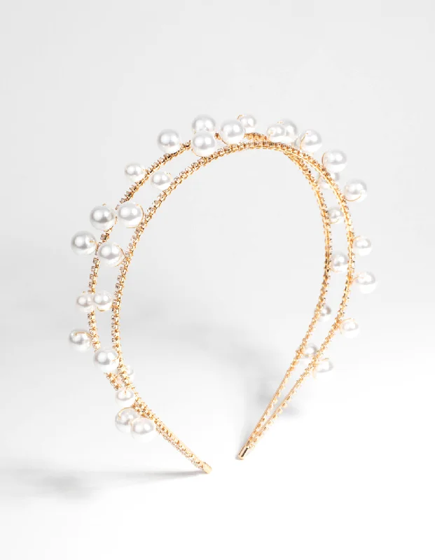 elegant hairpins for weddings -Gold Scattered Pearl Headband