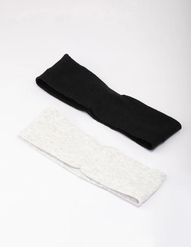 hair accessories for teenagers -Black & Grey Ribbed Fabric Headband Pack