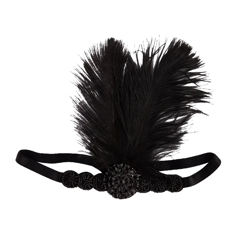 simple headbands for everyday outfits -Black Gunmetal Feather 20's Headband