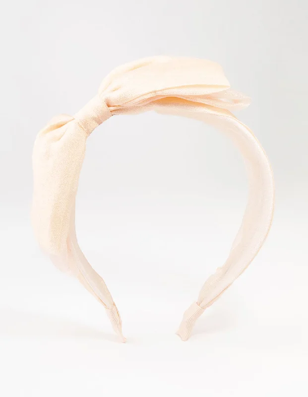 best hair accessories for curly hair -Blush Chiffon Fabric Bow Headband