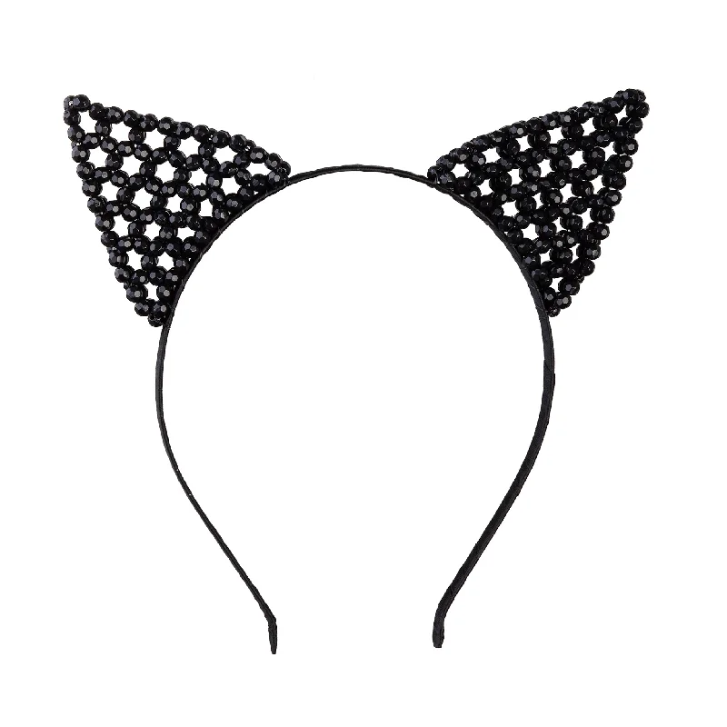 bridal hair accessories for bridesmaids -Black Mix Beaded Cat Headband