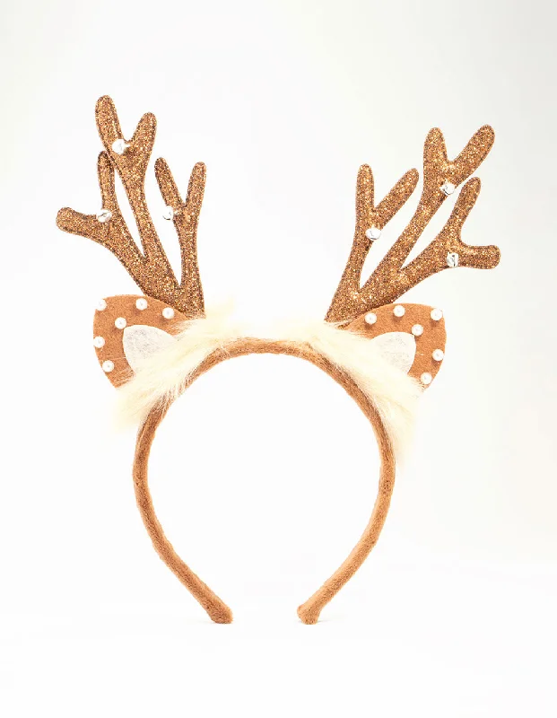 stylish hairclips for everyday wear -Fabric Reindeer Ear Headband