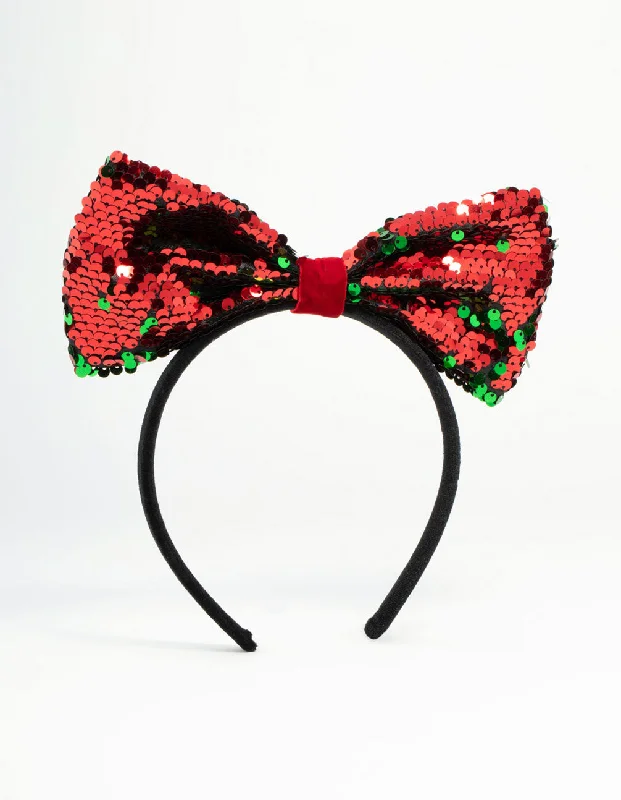 creative hairpins for artistic styles -Festive Fabric Sequin Bow Headband