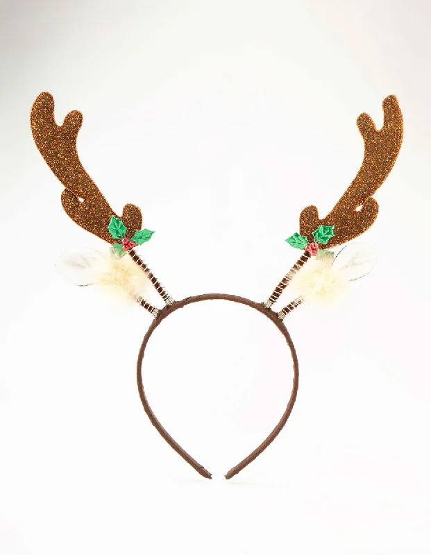 delicate gold hair accessories for women -Glitter Reindeer Headband