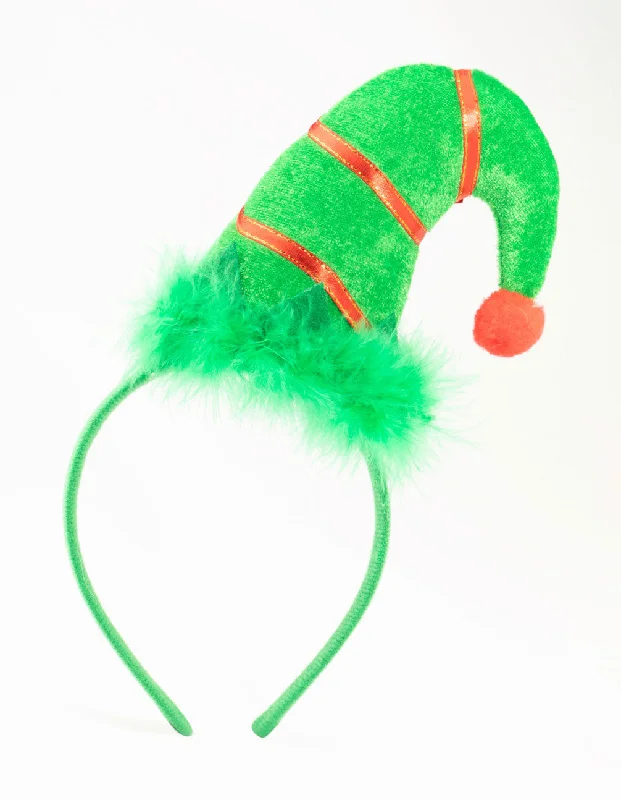 trendy hair accessories for young girls -Green Fabric Elf Hat Headband