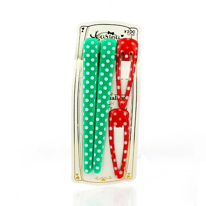 luxurious headbands for luxury events -Polka Dots & Checkered Hair Clips (Green & Red, 4pcs)