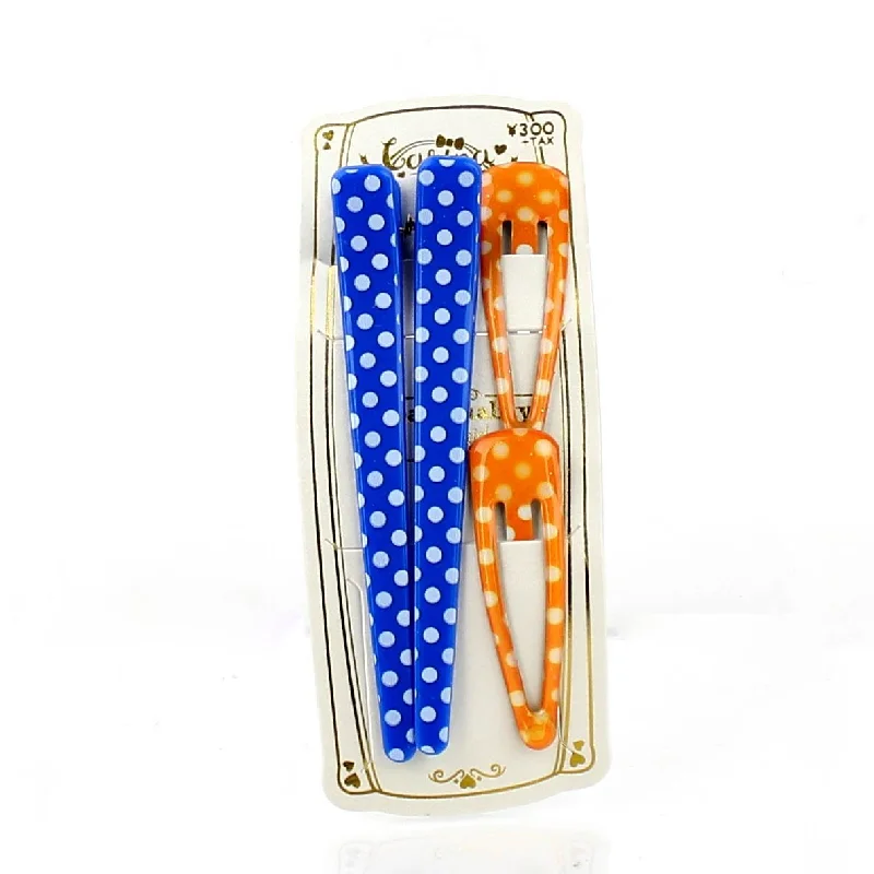 bold clips for edgy fashionistas -Polka Dots & Checkered Hair Clips (Blue & Orange, 4pcs)