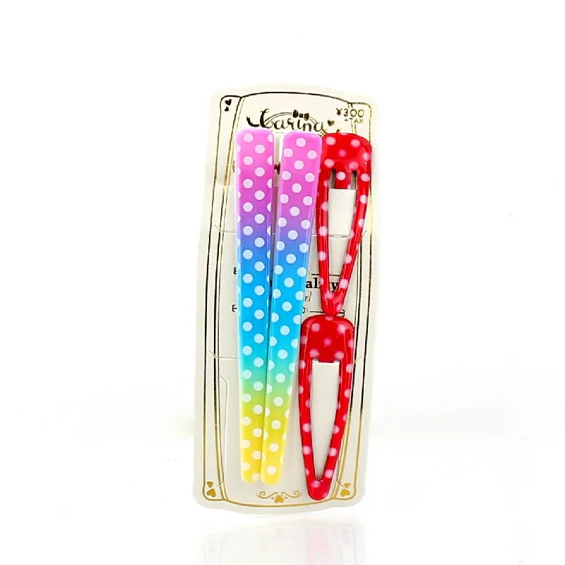 sparkly hairbands for festive occasions -Polka Dots & Checkered Hair Clips (Rainbow & Red, 4pcs)