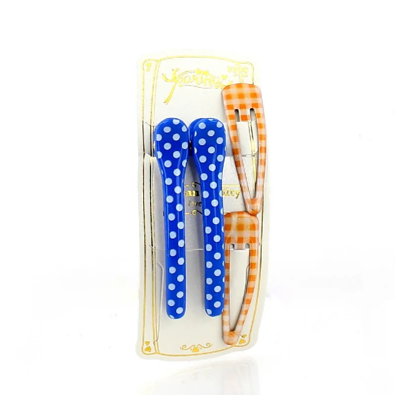 romantic hair accessories for weddings -Polka Dots & Checkered Hair Clips (Blue & Orange, 4pcs)