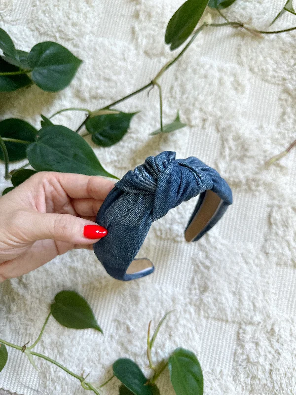 oversized hair clips for thick hair -Hard Headband - Patchwork Denim