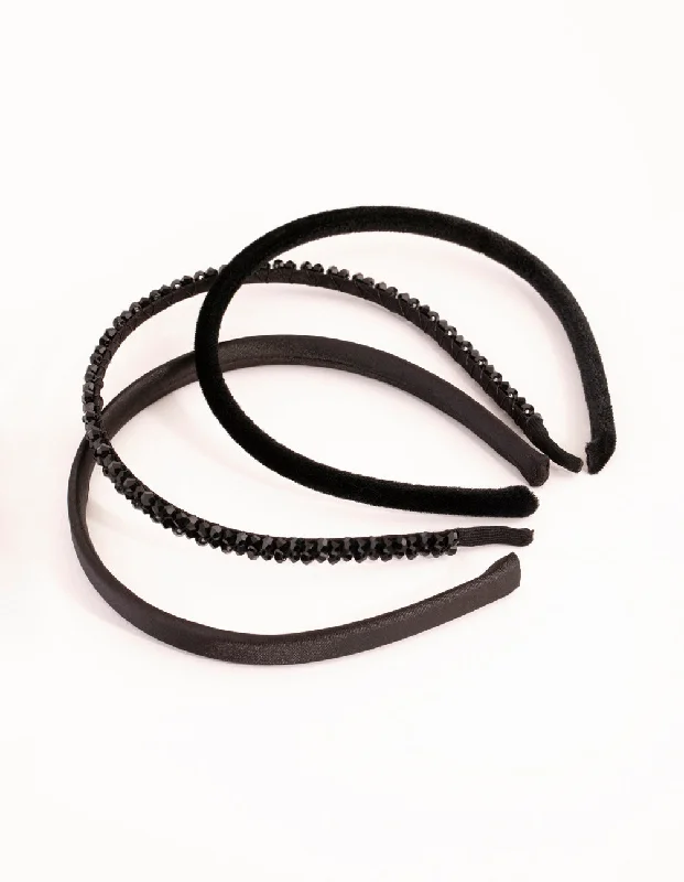 pearl hairbands for classic elegance -Beaded Velvet & Satin Headband Pack