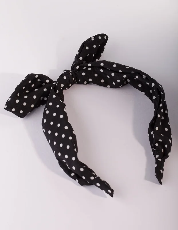 adjustable scrunchies for all-day wear -Black & White Bow Headband