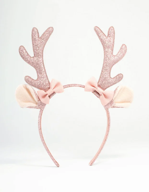 handmade hair accessories for women -Kids Fabric Pink Antler Headband