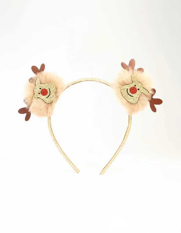 bold hairpins for dramatic looks -Kids Fabric Reindeer Pom Pom Headband