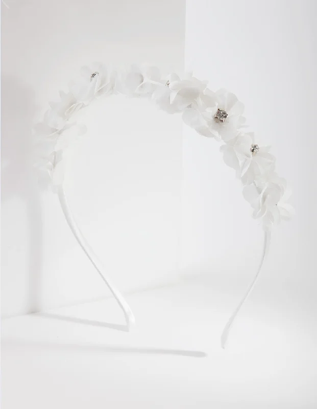 trendy scrunchies for casual wear -Kids White Flower Headband