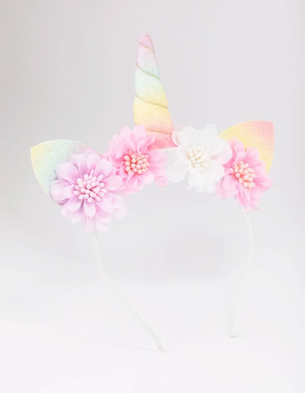 luxury hair accessories for special occasions -Kids Rainbow Unicorn & Flower Headband