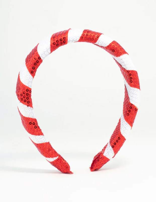 satin hairbands for smooth finishes -Kids Festive Fabric Candy Cane Headband