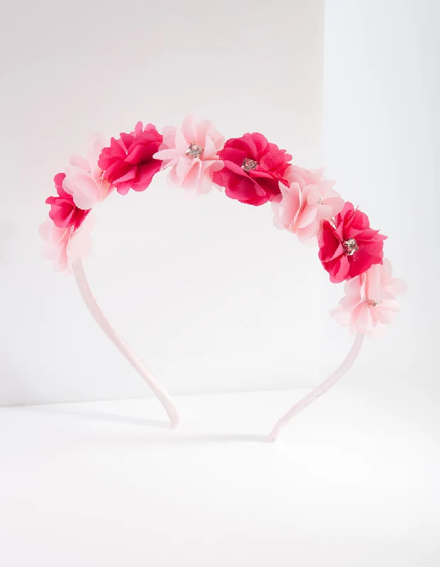 vintage hair accessories for brides -Kids Pink Floral Headband