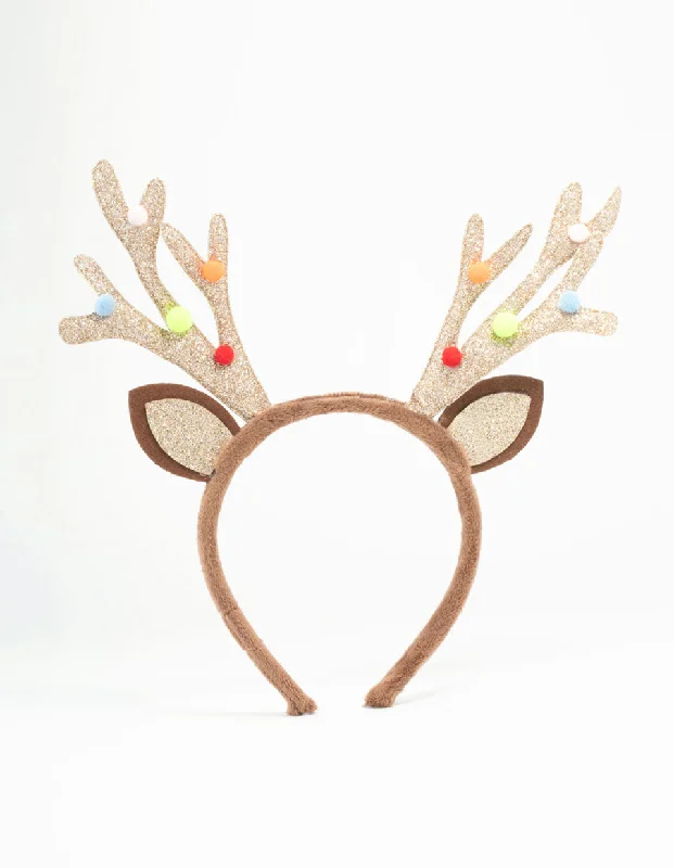 small hairbands for sleek looks -Kids Glittery Reindeer Antler Headband