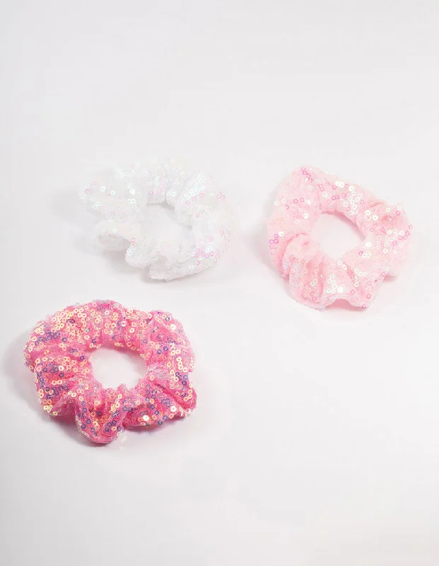 floral hair accessories for girls -Kids Mixed Sequin Pink Scrunchies 3-Pack