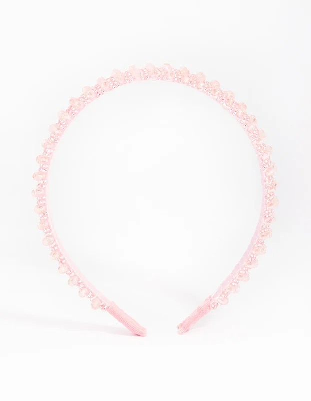 delicate hair accessories for long hair -Kids Pink Facet Bead Headband