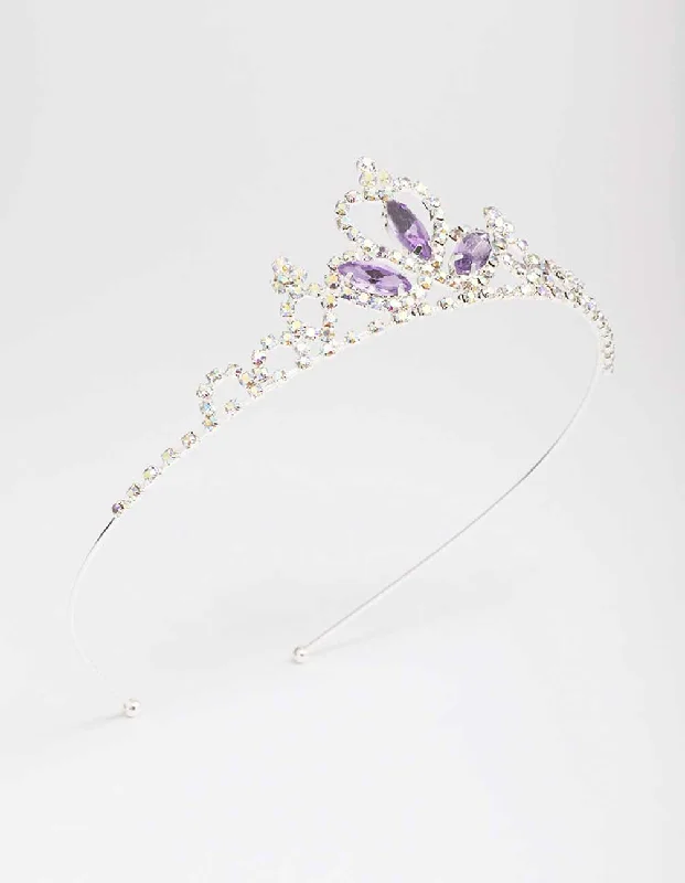 unique hair combs for bridal hairstyles -Kids Silver Lilac Diamante Tiara