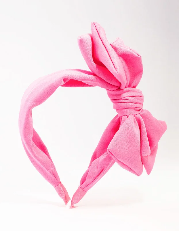 boho hair accessories for weddings -Large Pink Fabric Statement Bow Headband