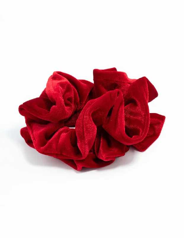 handmade hair accessories for women -Large Red Velvet Fabric Scrunchie