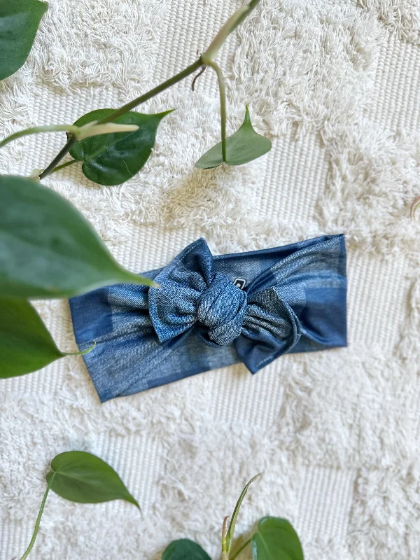 vintage hair accessories for brides -Mini Tieband - Patchwork Denim