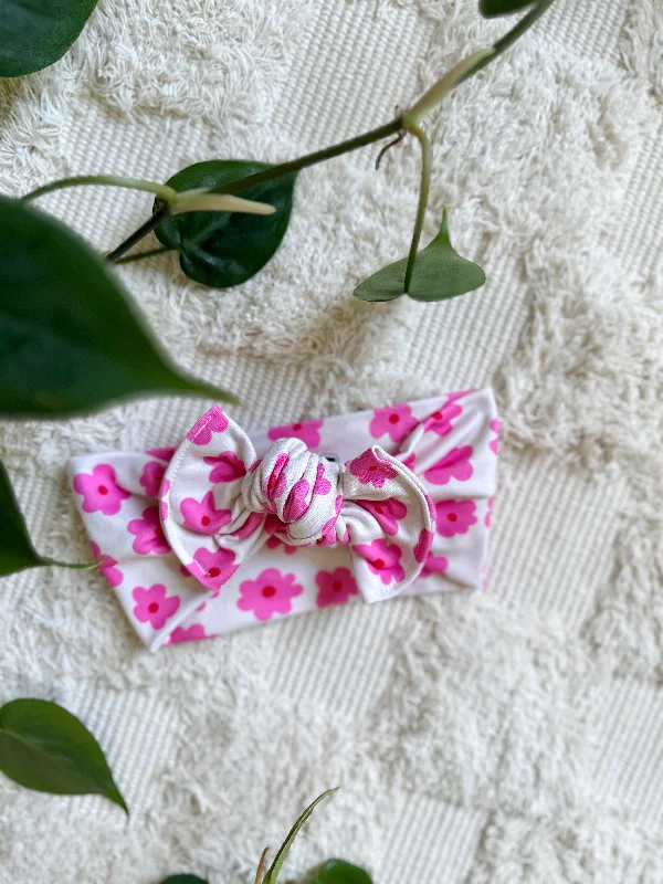 trendy hairbands for teenagers -Mini Tieband - Pink Flower