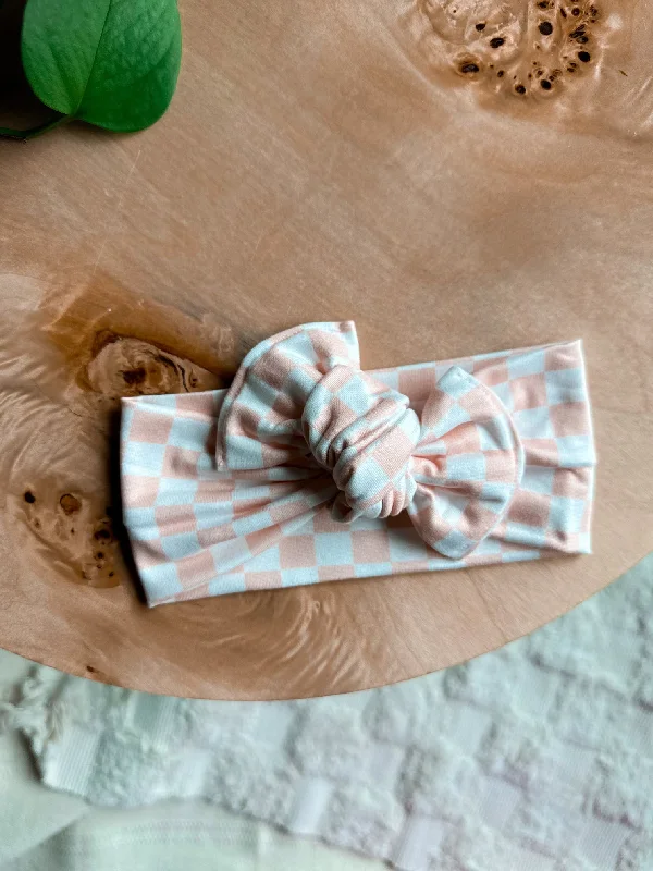 classic barrettes for timeless hairstyles -Mini Tieband™ - Peach Checkered