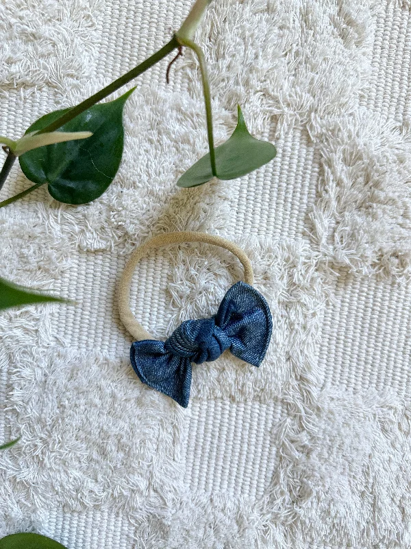 vintage-inspired hair clips for formal events -Nylon Headband - Patchwork Denim