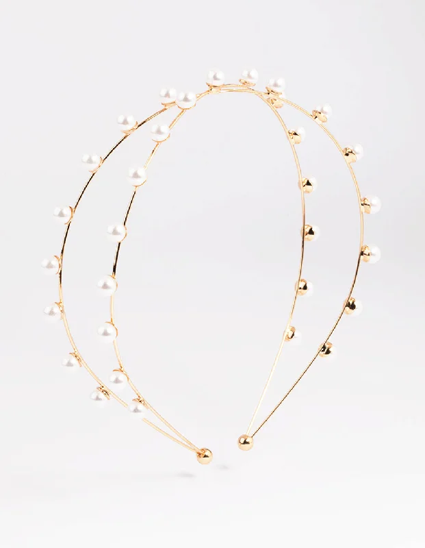 bold clips for edgy fashionistas -Gold Cross Over Pearl Headband