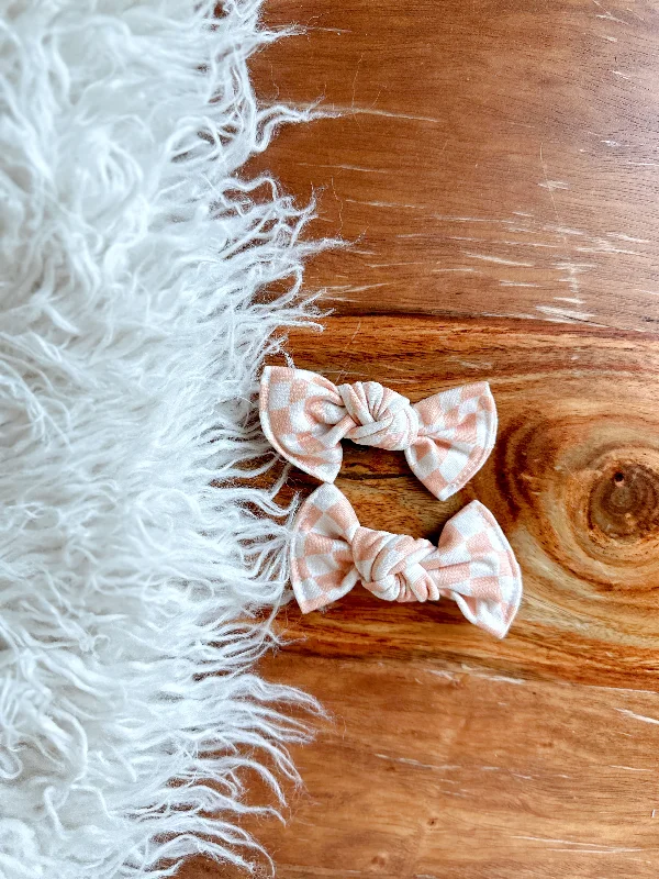 stylish hairclips for everyday wear -Pigtail Clip Set - Peach Checker