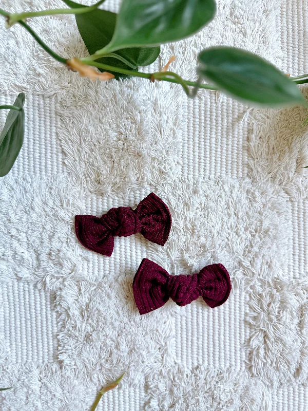 fabric hairbands for casual wear -Pigtail Clip Set - Ribbed Merlot