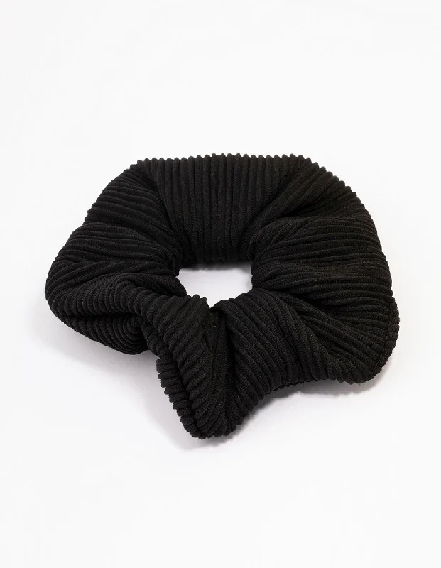 bridal hair accessories for bridesmaids -Black Ribbed Hair Scrunchie