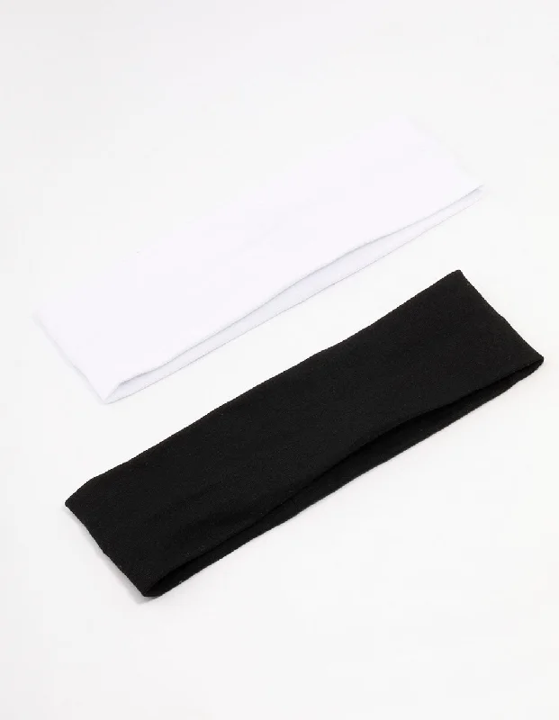 stylish hairclips for everyday wear -Black & White Stretchy Fabric Headband Pack