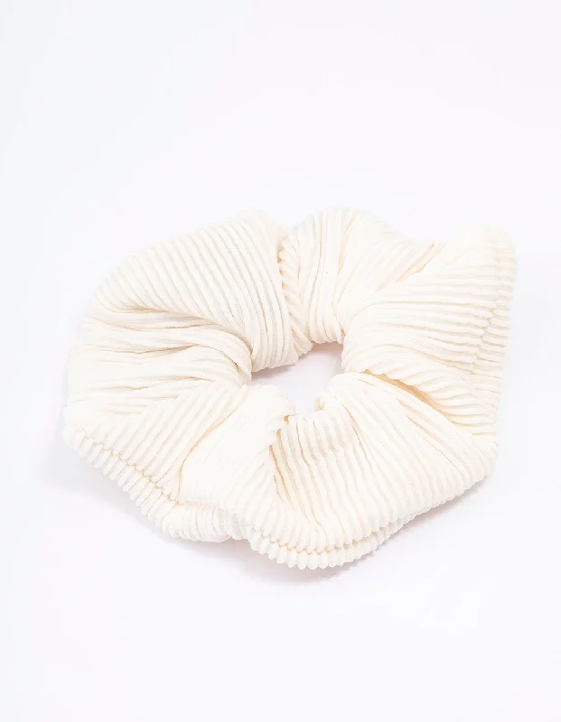 simple headbands for everyday outfits -Ivory Ribbed Hair Scrunchie