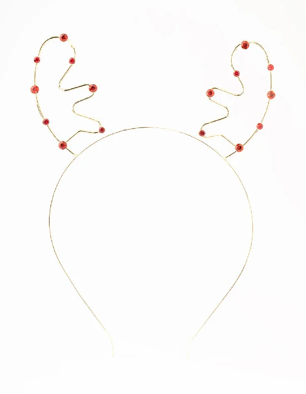 small hairbands for sleek looks -Red Diamante Reindeer Headband