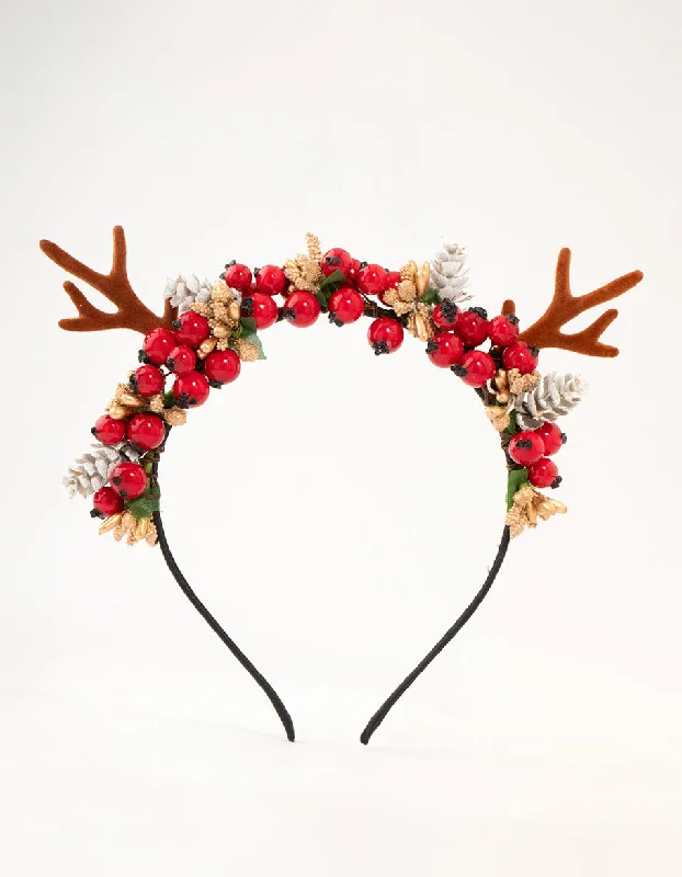 satin hairbands for smooth finishes -Reindeer & Wreath Fabric Headband