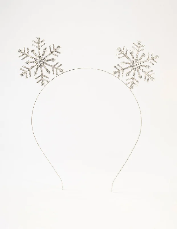 elegant headbands for evening dresses -Rhodium Diamante Snowflake Headband