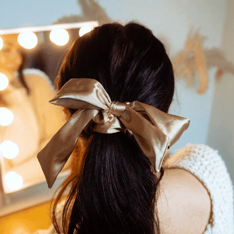 bridal hair accessories for bridesmaids -Neutral Satin Bow Scrunchie Bundle