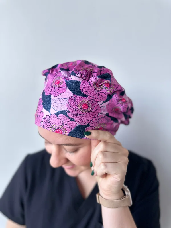 comfortable hair ties for working out -Scrub Hat - Magenta Floral