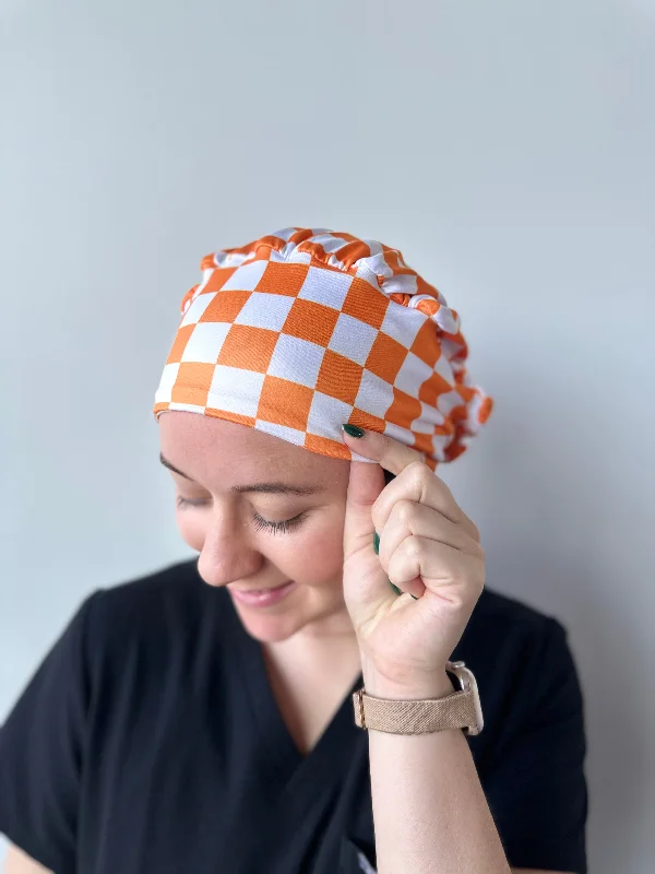 handmade hair accessories for women -Scrub Hat - Orange Checker