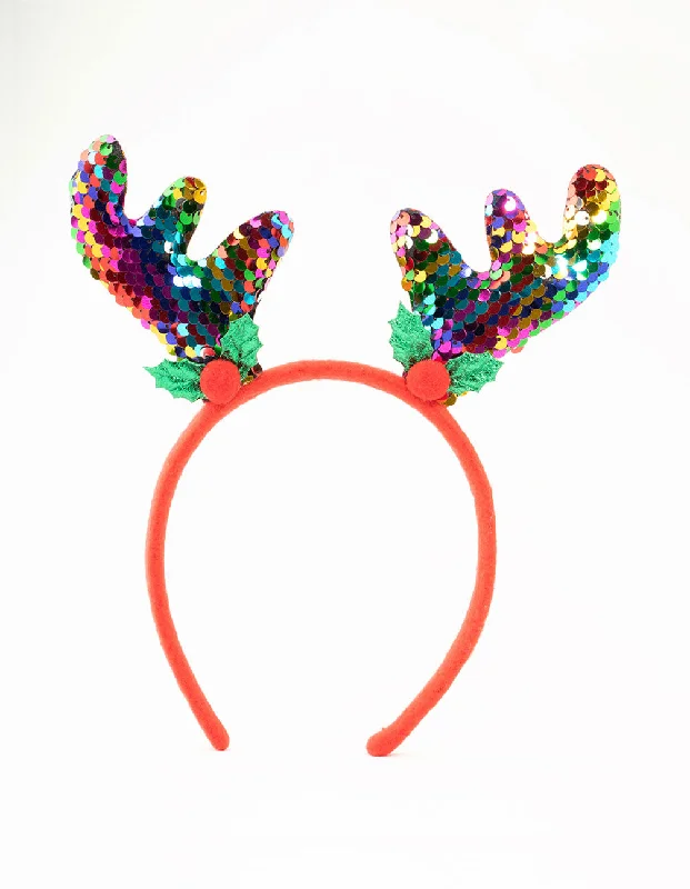 colorful scrunchies for summer hairstyles -Multicoloured Sequin Reindeer Headband