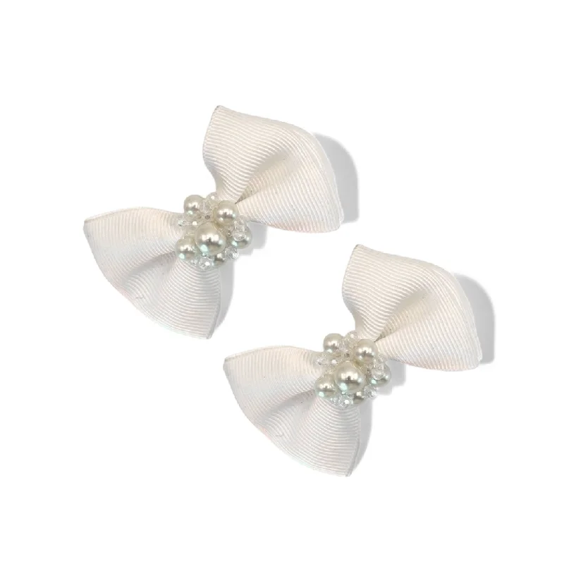 gold hairpins for formal outfits -The Aster Childs White Bow Clip Set