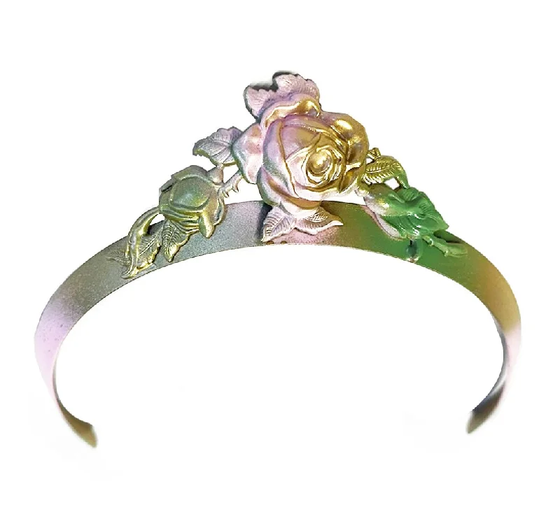 fashionable hair clips for party looks -VERDIGRIS ROSE ARC CROWN