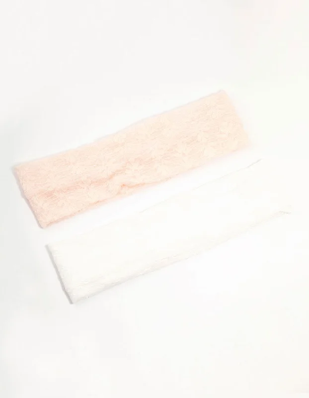 hair accessories for teenagers -White & Pink Stretch Lace Headbands